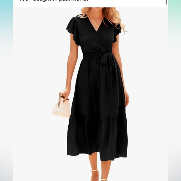 Bohemian Casual Wrap V Neck Ruffle Cap Sleeveless Belt A-Line Pleated Hem Midi - Picture 1 of 11